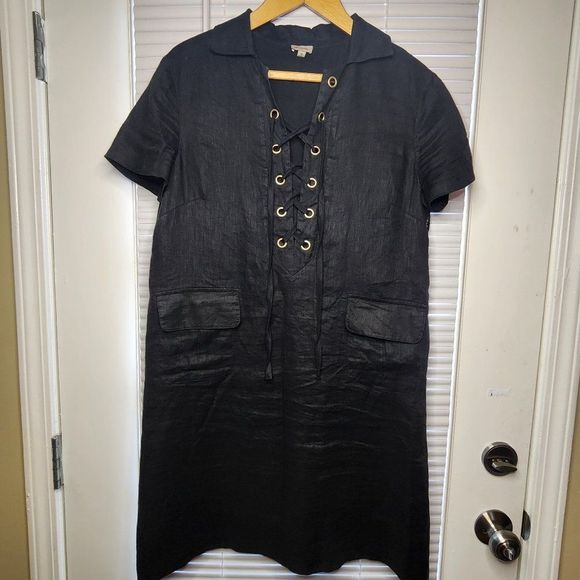 Cremieux Women's Dress | Black Linen Shirt Dress - Picture 1 of 6